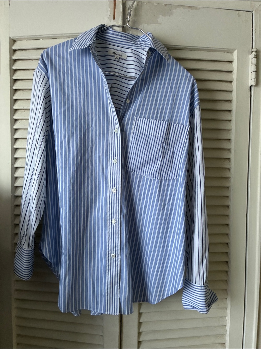 NWT Madewell Women’s Blue & White Vertical Stripe Button-Down Shirt
